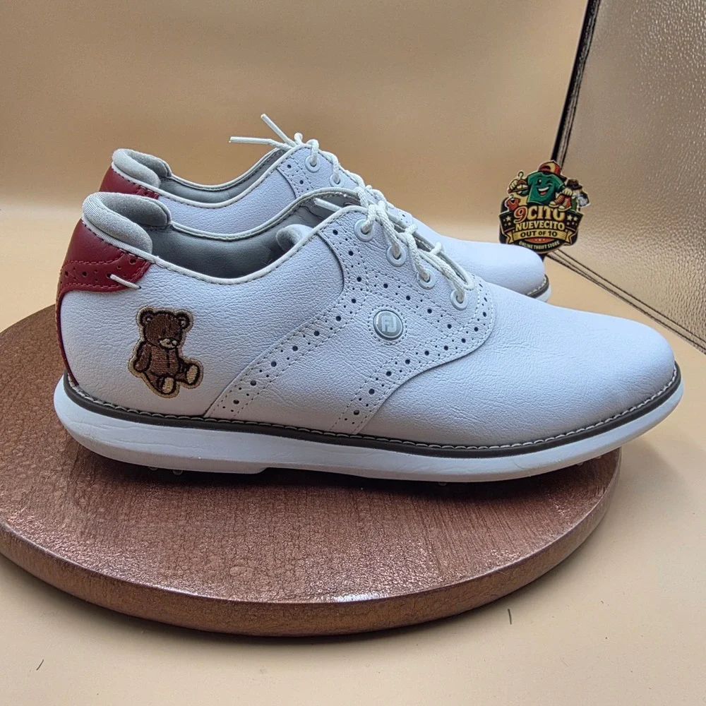 FootJoy MyJoys Traditions Womens Golf Shoes White Red Teddy Bear Wingtip 8.5 M